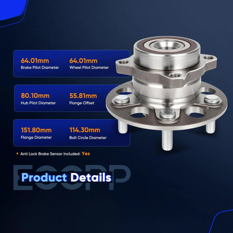 Rear Wheel Hub Bearing Assembly for Honda CR-V 2017-2020 AWD With ABS 5-Lug Direct Fit OE Quality 512632 Drop-In Replacement specifications