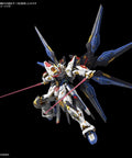 Strike Freedom Gundam MGEX Seed Destiny One Hundred Scale Model Kit With Extreme Metallic Finish And Sick Articulation in action pose