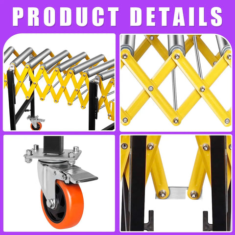 23 Inch Ultra Wide Adjustable Retractable Conveyor Belt 760 Lb Rock Solid Load Capacity Aluminum alloy turning rollers and wheels