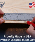 USA Made 6 Inch Flexible Steel Machinist Ruler With Satin Chrome Finish Handy For Curved Surfaces And Tight Spots in use.