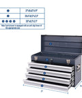 21 Inch Freestanding Rolling Tool Chest With Slick Auto Locking Drawers And Smooth Ball Bearing Slides Heavy Duty Utility Storage Cabinet For Mobile Workspaces And Daily Grinds Antique Grey, showing open drawers and dimensions.