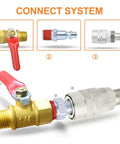 1/4 Inch MNPT Male Industrial Air Plug For Pneumatic Systems, 30 Pack, 300 PSI Capacity, Pre-Coated Sealant Threads To Stop Leaks, No Tape Needed, Durable Plugs For Air Compressors And Tools shown in a connection setup.