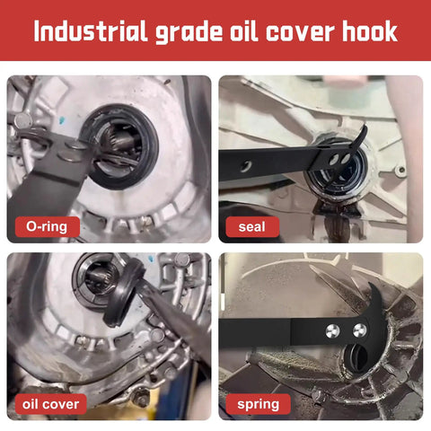 Universal Seal Puller Tool With Dual Hook Design For Fast Oil And Grease Seal Removal in industrial use with hooks shown