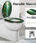Elongated Tropical Rainforest Stream Waterfall Vibrant Plants Toilet Seat with resin construction and stainless steel hinge.