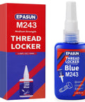 Blue Thread Locker M243 Medium Strength For Nuts Bolts And Fasteners 50 Ml Bottle front view with packaging
