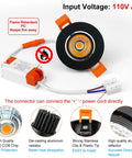 2 Inch LED Downlight Kit With 3W Recessed Lighting 220LM COB Dimmable 3000K Warm White CRI80 Black Trim LED Ceiling Lights With Driver 12 Pack Energy Saving EZ Install, showcasing black trim and driver details