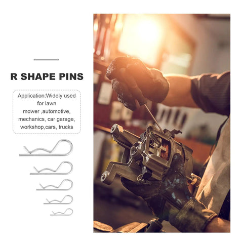 Mechanic using 20 Piece R Shaped Hair Pin Cotter Clips Carbon Steel Spring Fasteners Kit For Automotive And Trailer Hitch Lock System M2 To M4 Sizes