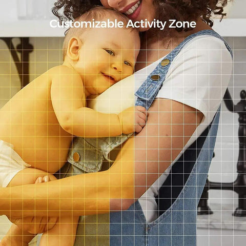 1080p Indoor Security Camera With Night Vision And Motion Alerts showcasing customizable activity zone with baby and mother