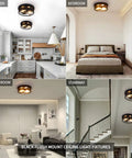 Farmhouse Black 2 Light Flush Mount Ceiling Light Fixture With Industrial Metal Cage Shade in kitchen, bedroom, living room, stairway