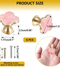 Pink Cabinet Knobs 6 Pack Zinc Alloy Single Hole Drawer Pulls with decorative 3 leaf style shown with dimensions and screws
