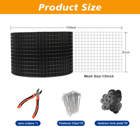 Hella Durable Solar Panel Bird Guard Anti Roll Mesh Kit With Black Pvc Fasteners To Keep Pigeons And Critters Off Your Roof No Drama Allowed Real Tight Protection, showing 100ft black mesh roll and installation tools.
