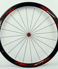 700C Road Bike Wheelset With Carbon Fiber Hubs 40mm Matte Aluminum Rim CV Brake Quick Release Front 100mm Rear 130mm 7 8 9 10 11 Speed Compatible Sealed Bearings Stainless Steel Spokes Lightweight Slick Performance close-up view.