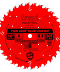 10 Inch Industrial Thin Kerf Glue Line Ripping Blade With TiCo Hi Density Carbide, 30 Teeth, red design, closeup view