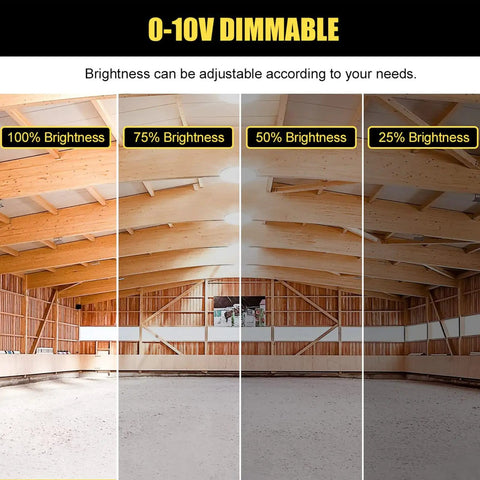 UFO LED High Bay Light 240W 190W 140W Adjustable Workhorse 33600LM Tunable 3000K 5000K 0-10V Dimmable IP65 brightness settings