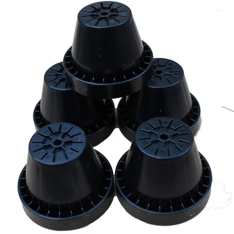 Six black plastic ski wall hangers stacked, part of Badass Five Pack Ski Wall Hangers Securely Grip Every Alpine Board.