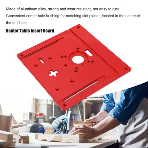 Universal Aluminum Router Table Insert Plate With Precision Center Hole Bands Hella Tough Woodworking Bench Upgrade top view with bushing.
