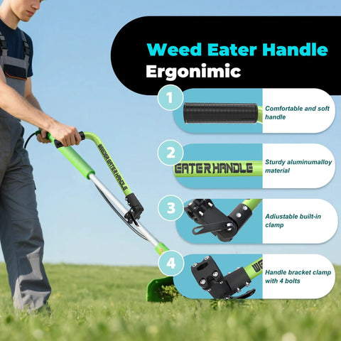 Person using Ergonomic Weed Eater Handle With Grip Extension For Back Support And Enhanced Leverage Trimmer Handle With Gloves for Upright Posture