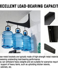 Beefy 1000-Pound Heavy Duty Shelf Brackets Set In Industrial Steel, Black holding three heavy water containers
