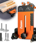 2 In 1 Woodworking Jig With Feather Boards For Table Saw Guide That Reduces Kickback, showing orange jig with scale and bolts