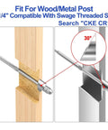 50 Pack Cable Railing Kit With Swage Threaded Stud Tension End Fittings For 1 8th Inch Cable Deck Railing In T316 Stainless Steel For 4x4 And 2x2 Posts Easy Install Tensioner Hardware showing wood and metal post compatibility