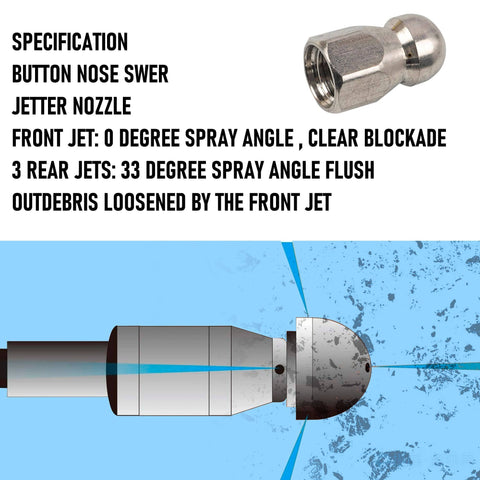 Pro Grade Heavy Duty Drain Sewer Jetter Kit For Pressure Washers With 50 Foot Hose And Four Thousand Psi nozzle design
