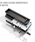 Concealed Edge Pull Pocket Door Lock With Privacy Function For Recessed Sliding Doors Fits Doors With Thickness From One And A Half To Nearly Two Inches Matte Black Rectangle Mortise Lock And Hidden Pull Handle For Seamless Operation, front view