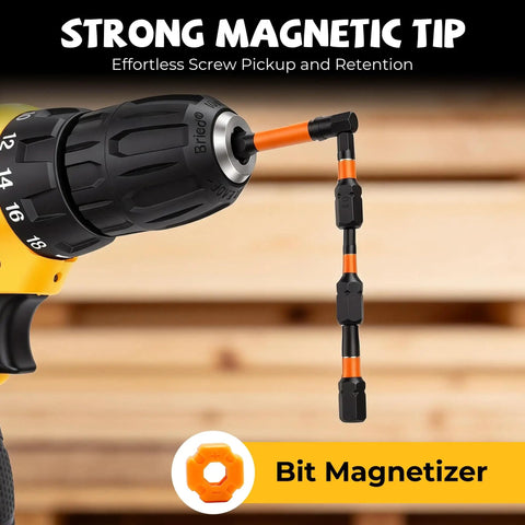63-Piece Impact Driver Bit Set With S2 Steel, Color-Coded Torx Bits, Magnetizer and Magnetic Bit Holder in use with drill
