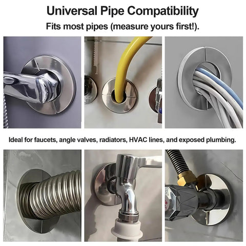 Image showing Three Pack Self Adhesive Split Flange Covers Twenty Eight Millimeter Snap On Pipe Sleeve for various plumbing setups.