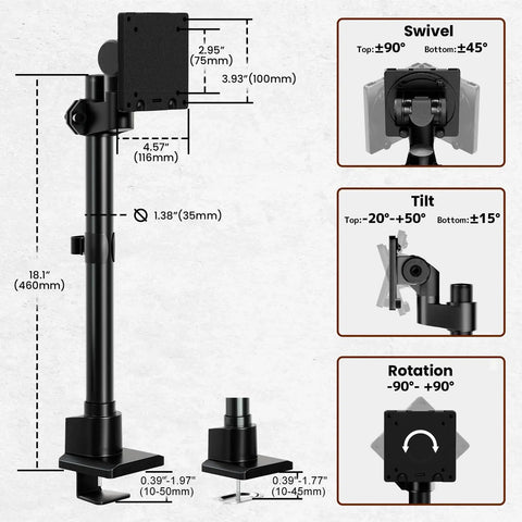 Heavy Duty Aluminum Ultrawide Monitor Desk Mount And Adjustable Monitor Arm For Wide Screens Up To 57 Inches with swivel and tilt features.