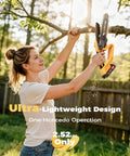 Person using Cordless Pole Saw and Mini Chainsaw Two in One Lightweight Electric Yard Tool With Brushless Motor Battery Powered