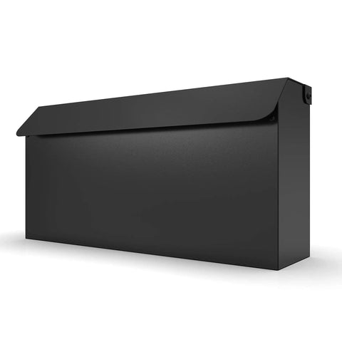 Edward Wall Mounted Mailbox In Slick Matte Black With Powder Coated Steel And Medium Capacity For Small Boxes Magazines