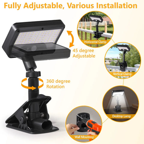 Clip On Solar Lights Outdoor With Motion Sensor 360 Degree Rotatable And Vertically Adjustable installation options guide