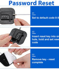 Kid Safe Fridge Lock With Keyless Combination, Heavy Duty Refrigerator Door Lock reset instructions, black lock close-up.