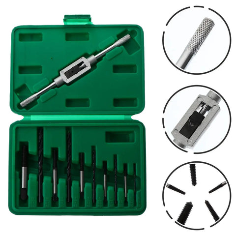 Must-Have Vicasky 11-Piece Broken Bolt Extractor Set With High-Speed Steel Screw Remover Tools For Stripped, Rounded-Off Bolts And Rusty Metal Jobs That Are Total Game Changers, green case open