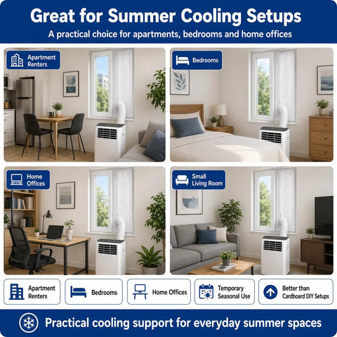 Room setups using 200cm Portable AC Window Seal Kit For Casement Crank Skylight And Push Out Windows Waterproof Full Seal