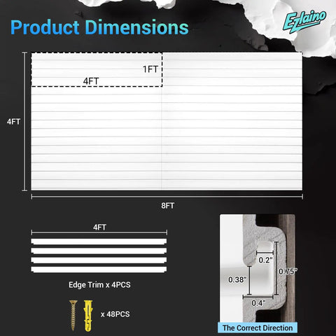 Product dimensions of Dang Tough Four By Eight Slatwall Panel Kit With Quick Snap Lock PVC Garage Wall Organizer.