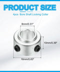 Four Pack Aluminum Shaft Collars 5/16 Inch ID, 5/8 Inch OD, 3/8 Inch Thick Locking Collars for Gearbox Assemblies, Machine Tools, and Industrial Equipment showing 8x16x10 mm