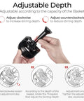 Adjustable depth feature of the 58mm WDT tool showcasing hand adjusting the stirring depth for espresso preparation.