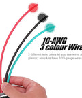 Hand holding 10-AWG three color wires from Six Foot 1/2 Inch Electrical A C Whip Kit With Nonmetallic Liquid Tight Flexible Conduit.