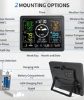 All In One Weather Station With Wireless Indoor Outdoor Thermometer And Three Remote Sensors 7.5 Inch VA Display showing multiple weather data readings and mounting options
