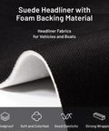 Headliner fabric for auto interiors with foam backing, black mesh, close-up view