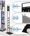 Cordless Vacuum Stand For Dyson V6 To V15 With Heavy Base Metal Bracket Holder And Attachment Storage, anti-rust features