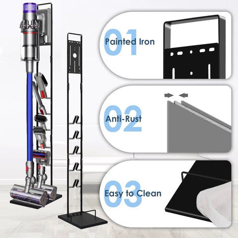 Cordless Vacuum Stand For Dyson V6 To V15 With Heavy Base Metal Bracket Holder And Attachment Storage, anti-rust features