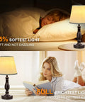 Set Of 2 20 Inch Bedside Lamps With Dual USB A And USB C Charging Ports, 3 way touch control showing soft and bright lighting settings