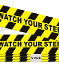 Watch Your Step Sign 5 Pack Budget Friendly Self Adhesive Floor Decals, yellow black caution labels, 5-pack