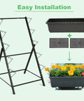 5 Tier Elevated Garden Bed With Lockable Caster Wheels For Freestanding Vertical Growing, Includes Five Planter Boxes