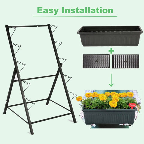 5 Tier Elevated Garden Bed With Lockable Caster Wheels For Freestanding Vertical Growing, Includes Five Planter Boxes