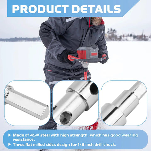 Heavy Duty Two Stage Auger Adapter For Three Quarter And Seven Eighths Inch Shaft Power Drill in action on ice.