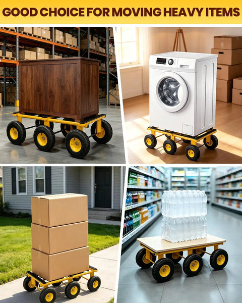 Beast Mode Six Wheel All Terrain Furniture Dolly Moves Heavy Loads up to 1500 Lbs Heavy Duty Moving Cart 35x18 Inches with Rust Proof Welded Frame and Non Marking Pads for Smooth Transport Anywhere Without Breaking a Sweat During Moves, moving boxes and appliances