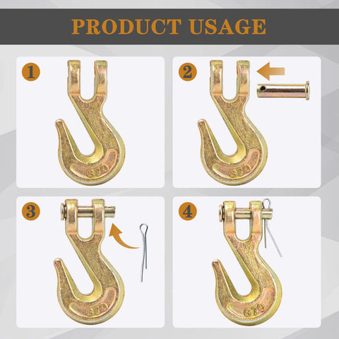 Heavy Duty 1/4 Inch Chain Hooks Set With 3600 Lbs Working Load G70 Clevis Grab Hooks For Trailer Tow Truck Marine Use Yellow Chromate Finish 4 Pack setup guide